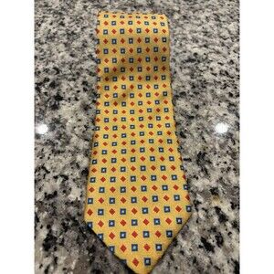 BEN SILVER CRAVATE Mens All Silk Necktie Handmade Gold Red Blue Geometric
